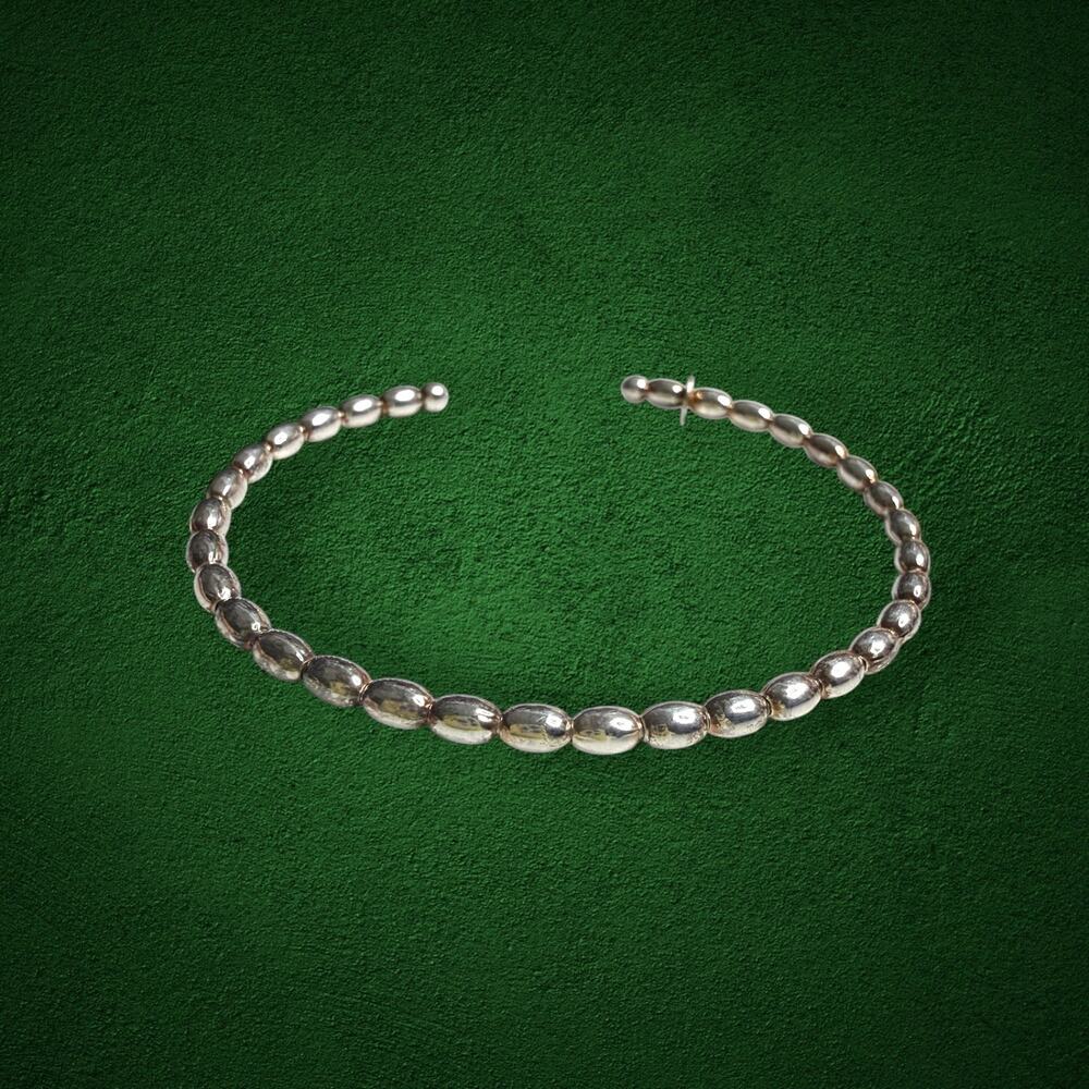 Sterling Silver 925 Oval Beaded Open Cuff Bangle Bracelet 4g